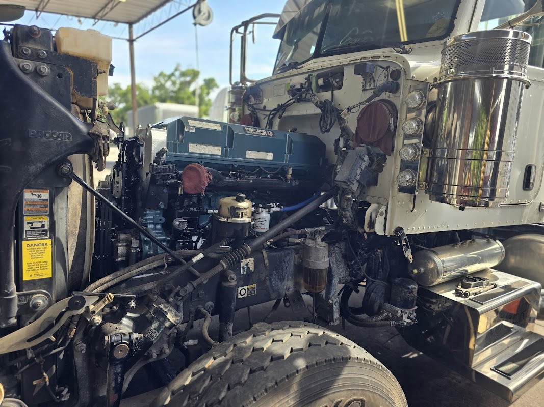 Truck engine compartment fully open